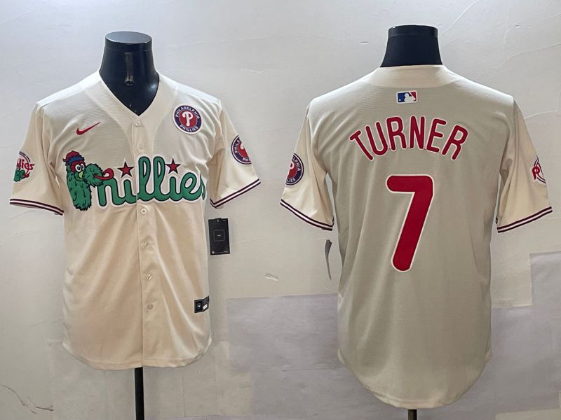 Men Philadelphia Phillies #7 Turner Cream Three generations Joint Name Game 2025 Nike MLB Jersey style 5
